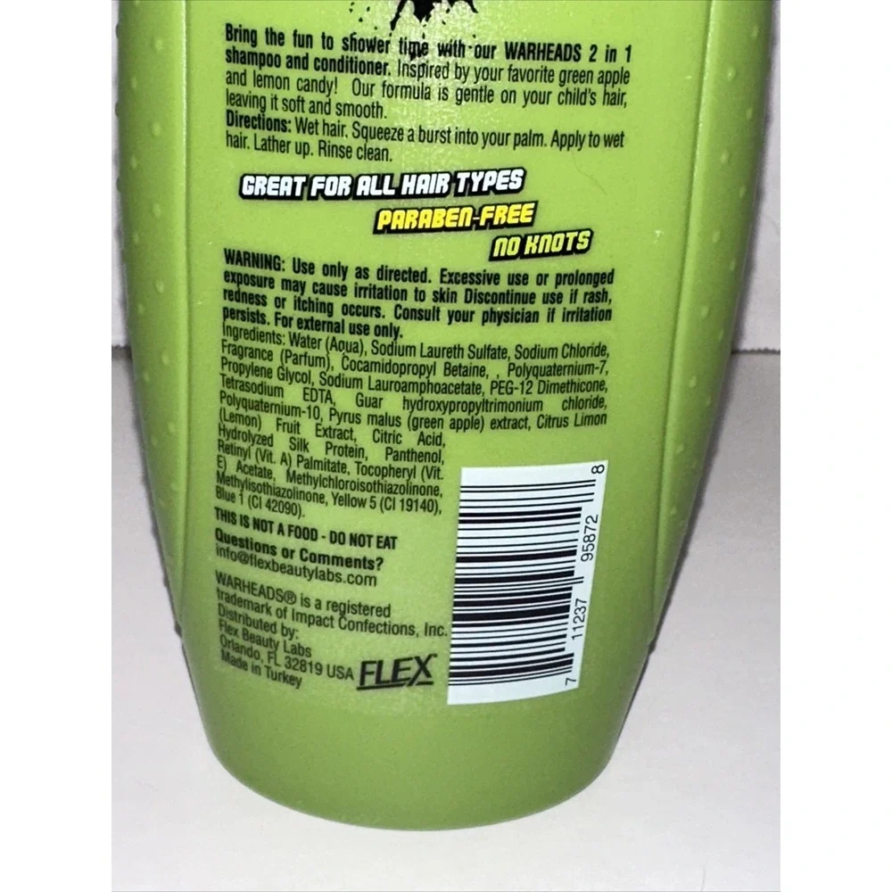 Warheads Green Apple Lemon 2-in-1 Shampoo and Conditioner 14oz Paraben Free
